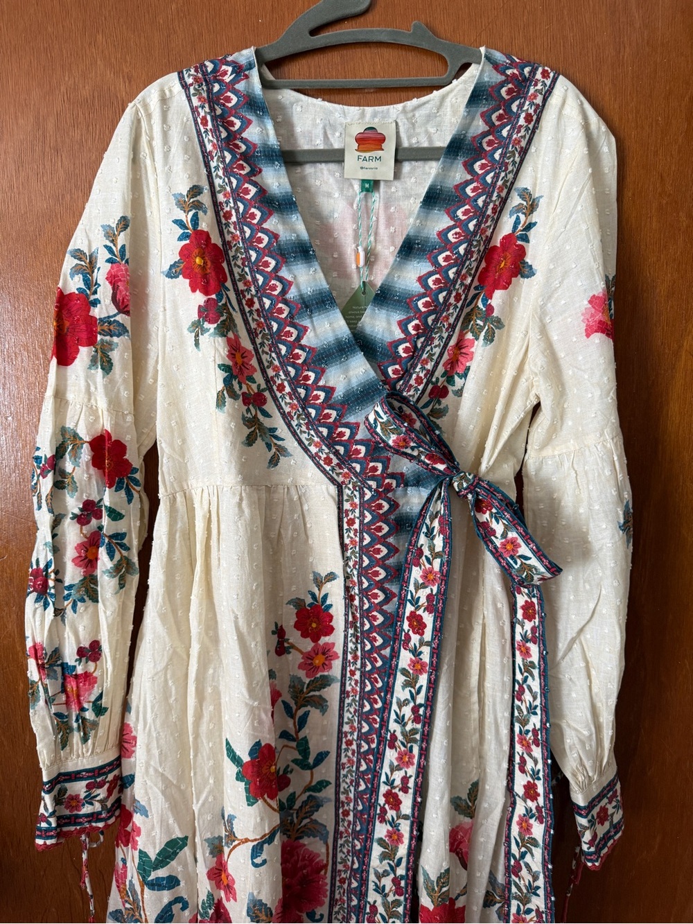 NWT FARM Rio Mosaic Garden Floral Midi Wrap Dress in Sand Multicolor - Size M - Picture 4 of 16